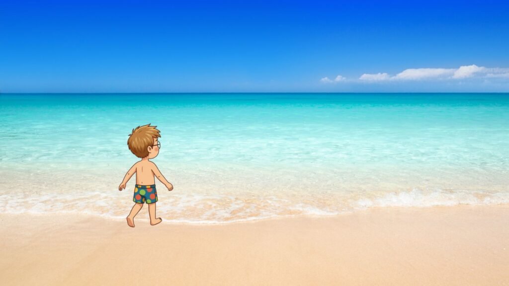 child on Barcelona beach