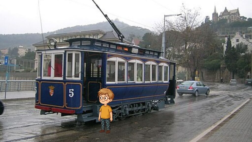 Tram that climbs to the foothills of Tibidabo mountain in Barcelona